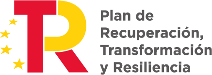 Logo of the "Plan de Recuperación, Transformación y Resiliencia" featuring the letters "R" and "T" in red and yellow, accompanied by stars, symbolizing recovery and transformation initiatives in Spain.
