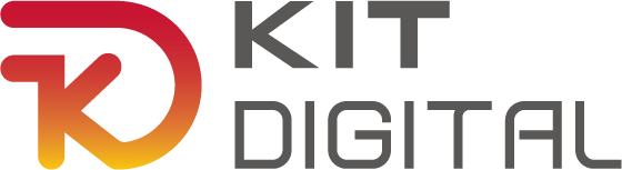 Logo of Kit Digital, featuring a modern design with a gradient color scheme transitioning from red to orange, emphasizing digital innovation and technology solutions.
